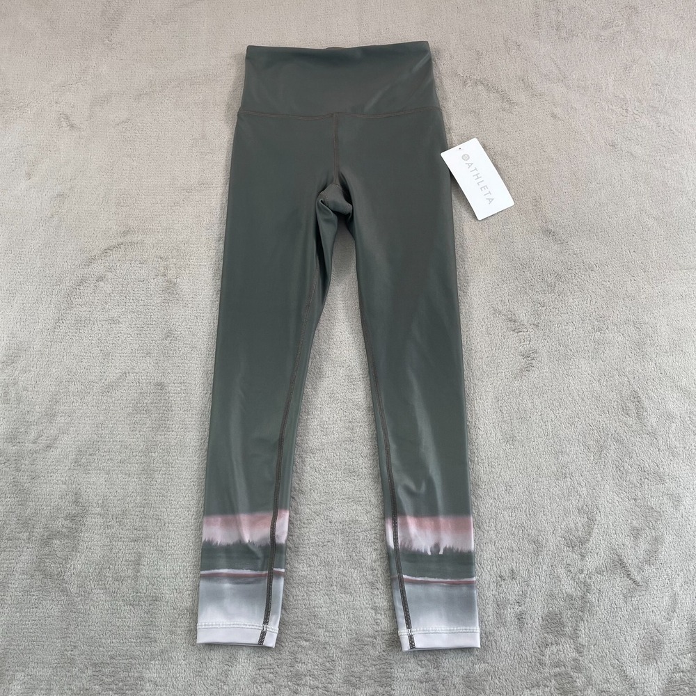 Athleta High Rise Elation 7/8 Tight Leggings Women 2XS Green Marble‎ Hem NWT $89